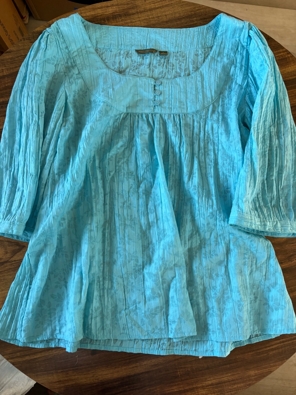 Great Northwest Clothing Company Turquoise Scoop-Neck Peasant Blouse